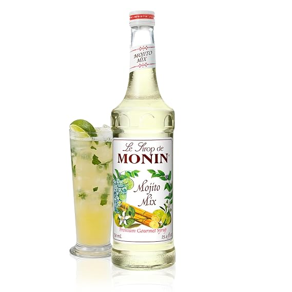 Monin - Mojito Mix Syrup, Sweet Herbal Mint Flavor, Great for Frozen Cocktails, Mocktails, Delicious Desserts, Gluten-Free, Vegan, Non-GMO (750 ml)