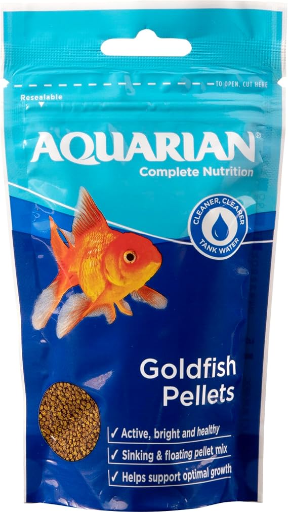 AQUARIAN Complete Nutrition, Aquarium Goldfish Food Pellets Also Suitable for Small Pond Fish, 100g Bag