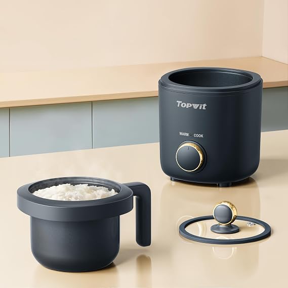 TOPWIT Rice Cooker Small 2-Cup Uncooked, Mini Rice Cooker, Removable Pot | 1.2L, Nonstick Pot, BPA-free, One-touch Operation, Auto Keep Warm, Ideal for Dorm, Office & Travel, Compact & Portable, Grey