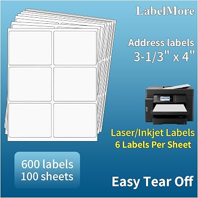 LabelMore 3 13 x 4 Labels - 6 Up Self Adhesive Shipping Labels - FBA Labels - 100 Sheet 600 Labels