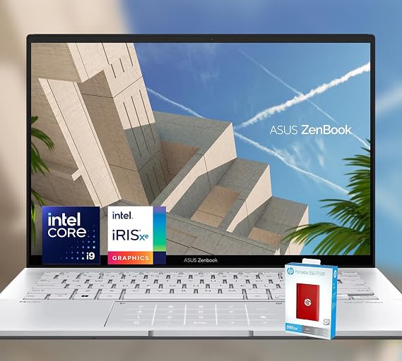 ASUS 14 Zenbook | 2880 x 1800 OLED Touch Screen | 14-Core Intel Core i9-13900H | 16GB RAM | 2.5TB SSD (2TB SSD withHP P500 512GB Portable SSD) | Fingerprint Reader | Backlit Keyboard | Win 11 Home