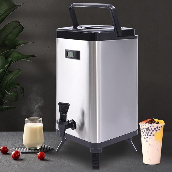 Insulated Beverage Dispenser 304 Stainless Steel Insulated Thermal Hot Cold Beverage Dispenser 12L/3.17Gal Drink Dispenser with Thermometer Spigot for Hot Water Tea Coffee Cold Milk (Steel)