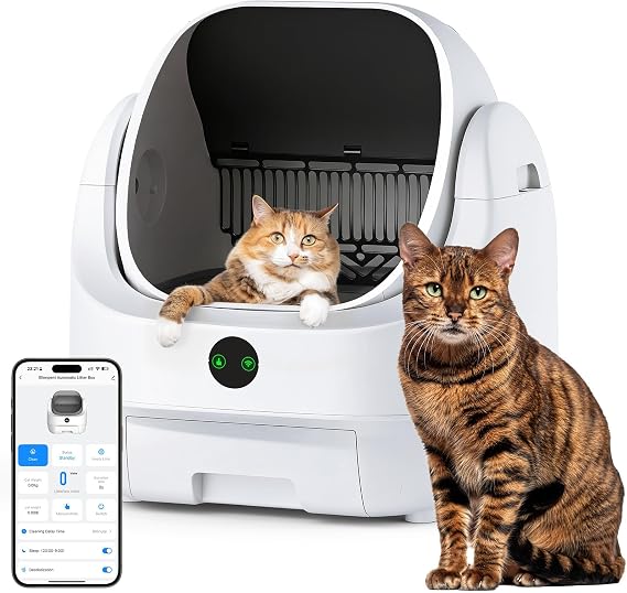 Self Cleaning Cat Litter Tray Open-Top, Quick to Adapt, Odour-Free | Automatic Litter Box, No Scooping, App‑Operated, Deep-Cleaning, 11 Safe Sensor, Ready to Use, with Waste Bags&Litter Mat