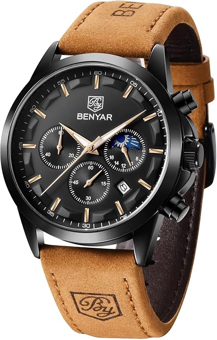 BENYAR Mens Watches Analog Quartz Chronograph Waterproof Wrist Watches for Men Fashion Business Work Casual Sport Designer Dress Watch with Calendar Elegant Gifts for Men