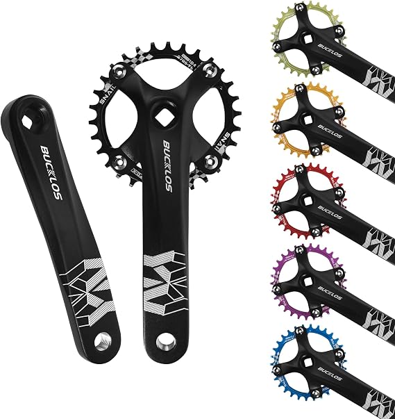 BUCKLOS 104 BCD Mountain Bike 30T Square Taper Crankset Single Speed 170mm | with Narrow Wide Teeth Round Chainring 4 Bolts(Six Color),Bicycle Crank Arm Set