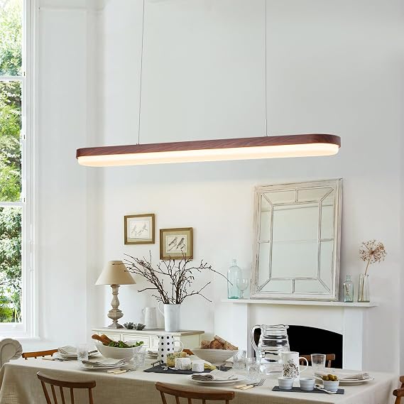 EDISLIVE Modern Linear LED Island Light Dimmable LED Chandelier 38.6 in Adjustable Linear Hanging Light Fixture 3000K-6500K 37W Pendant Light with Iron Acrylic for Dinning Room Kitchen,Walnut Brown