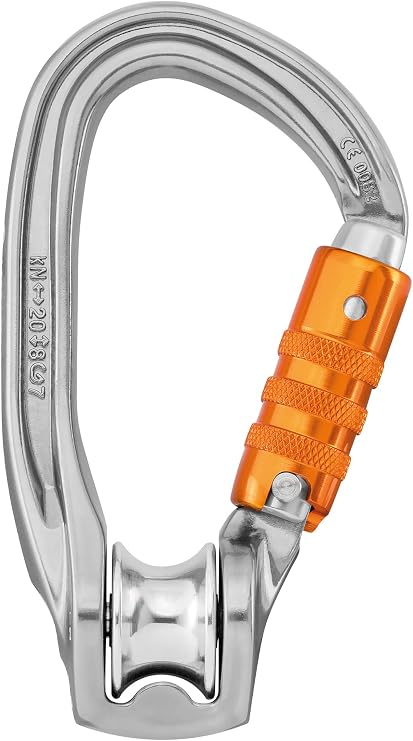 Petzl P75 TL NEW ROLLCLIP Z Pulley Carabiner with Gate Opening On The Non-Pulley Side, Size: Triact-Lock ,Grey/orange.