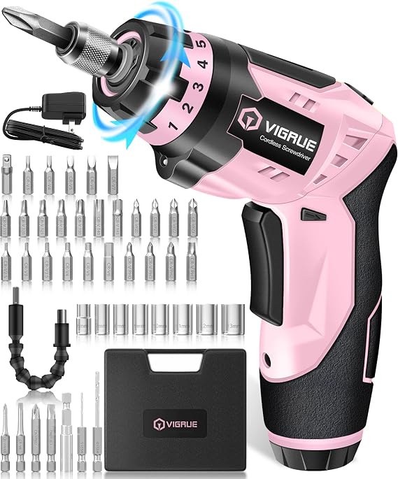 VIGRUE Electric Screwdriver Cordless, Cordless Screwdriver Rechargeable, 48 Pcs Set Power Screwdriver for Daily