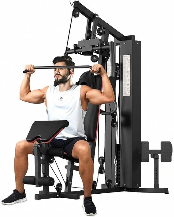 Multifunctional Home Gym Machine with 150LB Weight Stack, Full Body Workout Station for Strength Training, LAT Pulldown, Chest Press, Leg Extension & Row, Compact Home Gym Equipment for Men & Women
