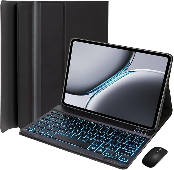Case with Keyboard for OnePlus Pad Pro/Pad 2 12.1'', 7-Color Backlit Bluetooth Keyboard, Detachable, Ultra-Thin PU Stand Cover with Mouse