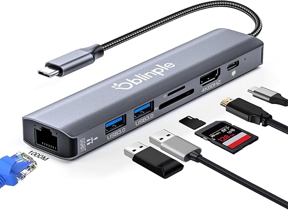 USB C Hub 7-in-1 Gigabit Ethernet Adaptor 4K@60Hz HDMI