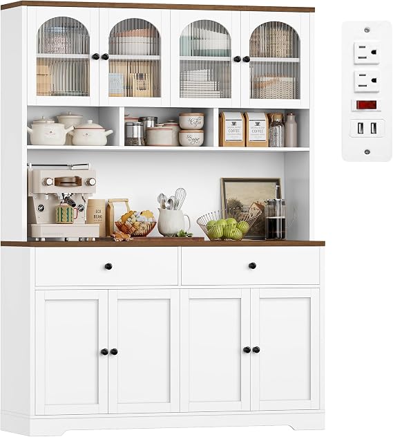 FINETONES 71" Pantry Cabinet, Tall Kitchen Pantry with Charging Station