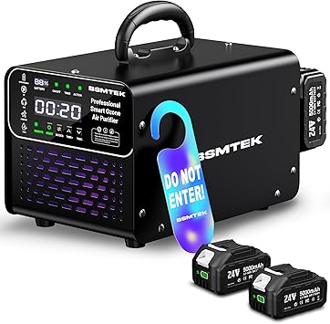 Cordless Ozone Generator - 1,000,000mg/h Professional Grade Covers 10000 Sq-Ft+, 2026 Upgraded Portable Deisgn with 2x 5000mAh Battery for 8-10 Hours Use, With Remote Control, Black