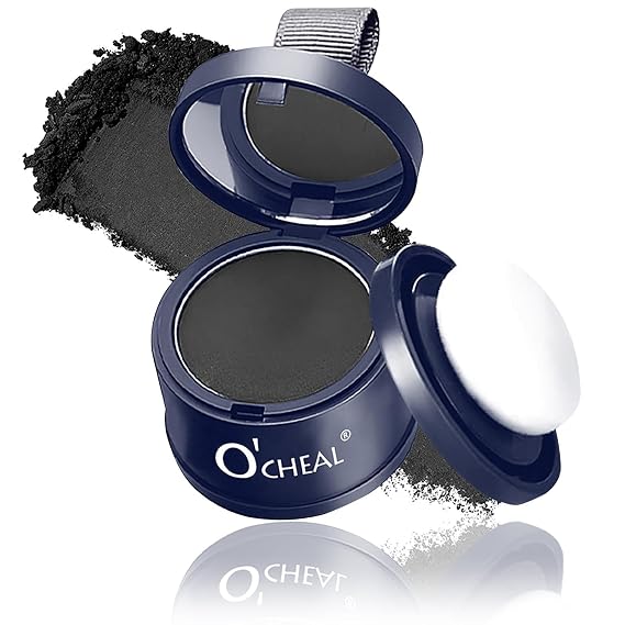 O'CHEAL Instantly Hairline Powder,Hair Fibers for Thinning Hair,Root Touch Up Hair Color for Gray Hair Coverage,Hairline Shadow Powder for Men and Women (Black, 0.17oz)