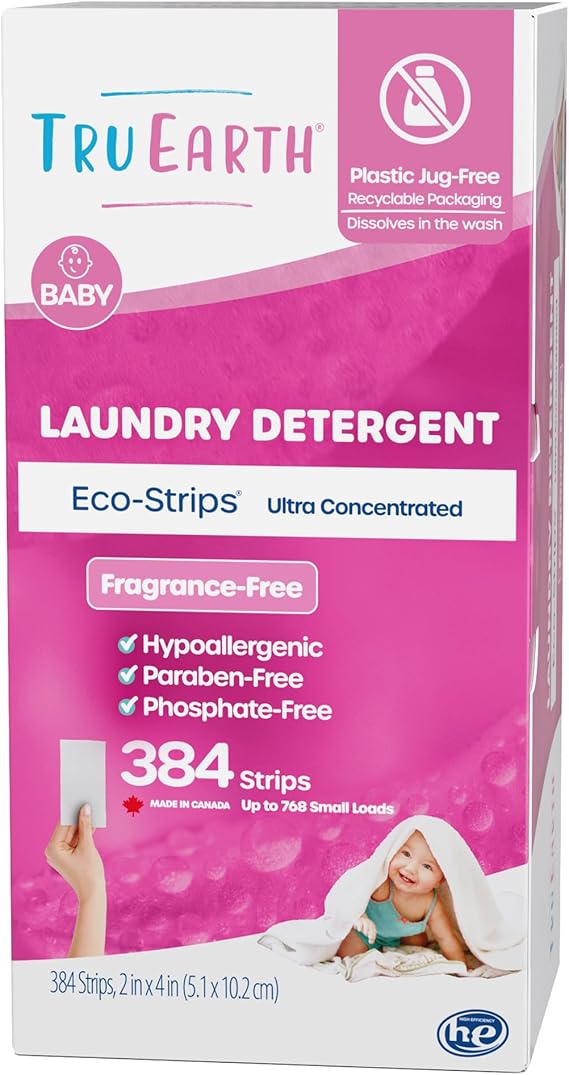 Tru Earth Laundry Detergent Sheets, Unscented for Baby, 384 Strips | Up to 768 Loads, Eco-Friendly, Ultra-Concentrated Laundry Detergent, Gently Removes Dirt, Stains & Odors, Packaging May Vary
