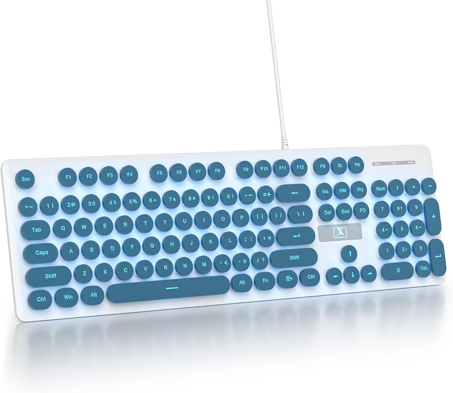 Retro Typewriter Blue Keyboard Full Size 104 Keys LED Backlight Wired Membrane Keyboard with Number Pad Ultra Slim Quiet for Home/Office Computer Keyboard PC Laptop Desktop Blue