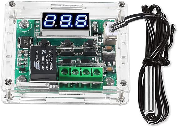 W1209 DC 12V Digital Temperature Controller Board Blue Digital Display Thermostat -50-110C Electronic Temperature Temp Control Module Switch with Waterproof Case (1-Pack)