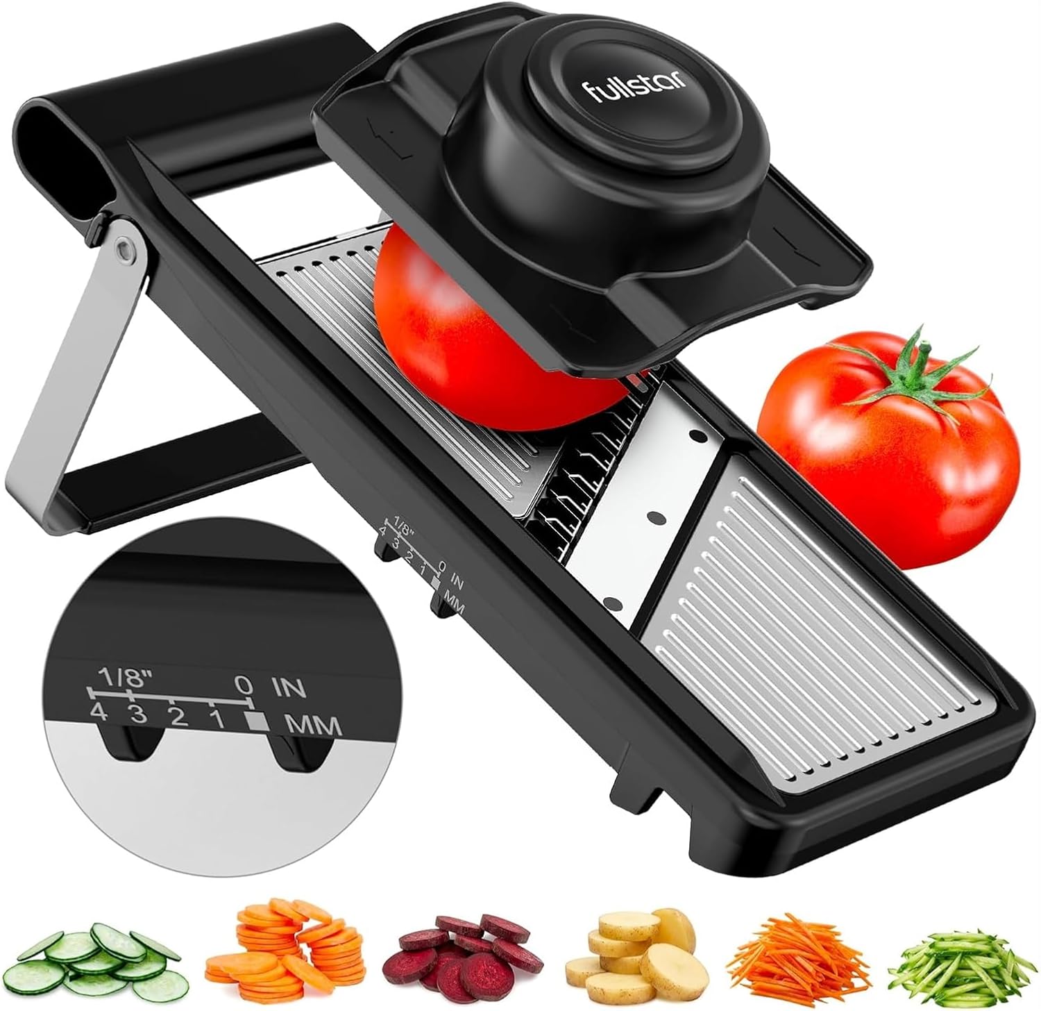 Fullstar Stainless Steel Mandoline - Adjustable Thickness (1-4 mm) - Vegetable Slicer with Julienne Blade for Potatoes, Fruits, Vegetables and Cheese, Food Prep Cutter for Easy Meal Prep (2-in-1)