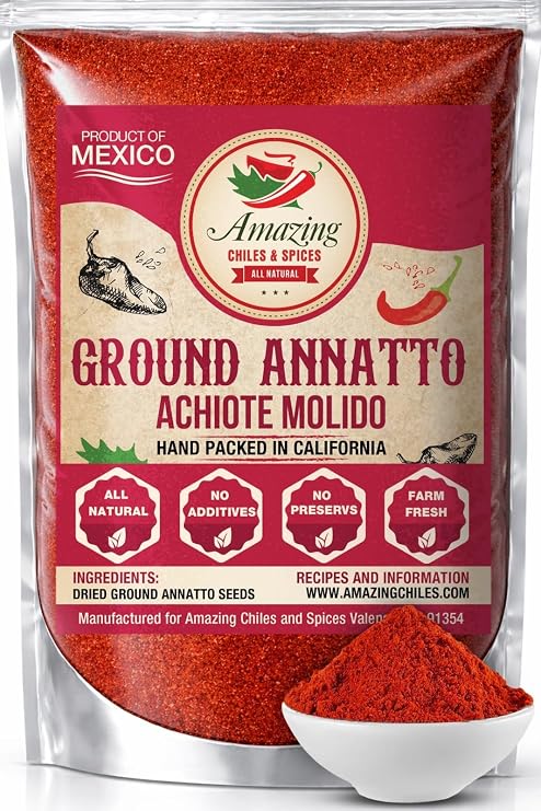Achiote Powder Ground Annatto Seeds 4oz Great for Adding Color and Mild Flavor in Soup, Stews, Meats and Mexican Recipes