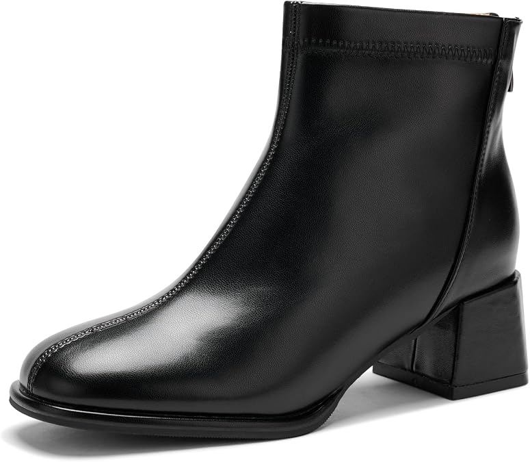 Aeslech Women's Fashion Ankle Boots Chunky Low Block Heel Booties Back Zipper Fall Short Boots Shoes