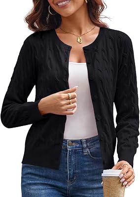 GRACE KARIN Womens Long Sleeve Button Up Cable Knit Cardigan Lightweight 2026 Crewneck Button Down Sweaters for Women