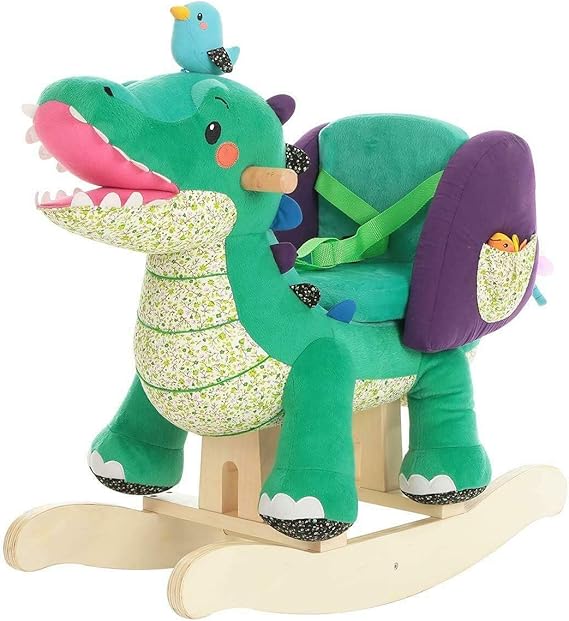 labebe Baby Rocking Horse, Green Crocodile Plush Rocker Toy | with Wooden Base & Safety Seat Belt, Stuffed Animal Ride On Toy for Toddlers 12Months+, Birthday Gift for Boys Girls