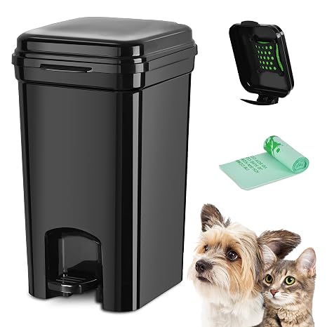Dog Poop Trash Can, All-Black, 5-Liter | Portable Cat Litter Disposal, ABS Material, 20PCS Waste Bags Included