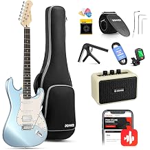 thunder dst-152r electric guitar set hss pickup coil split electric guitar beginner set with amplifier bag accessories metallic ice blue