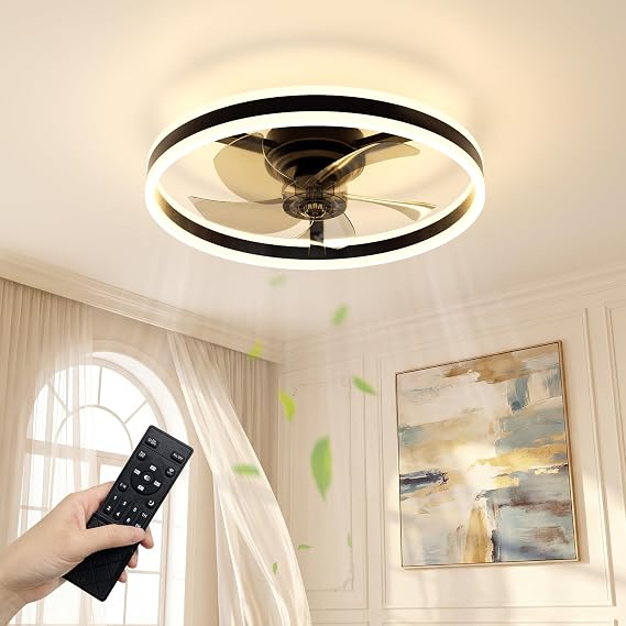 NIORSUN Ceiling Fan with Light, 50CM Black Ceiling Fan Light with Remote [Energy Class E]