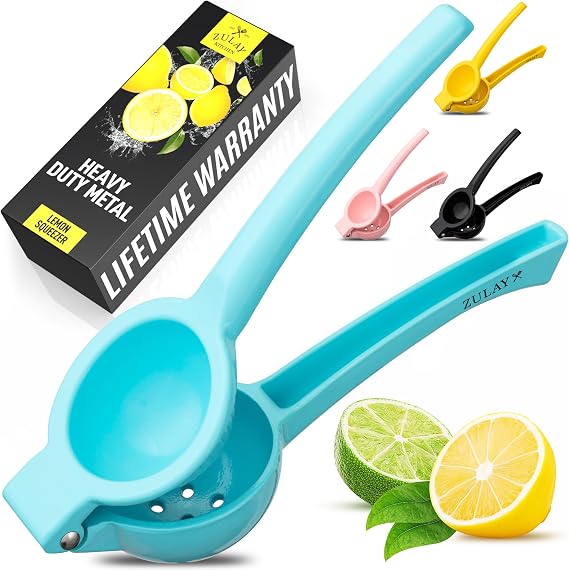 Zulay Premium Quality Metal Lemon Squeezer, Citrus Juicer, Manual Press for Extracting the Most Juice Possible - Light Blue