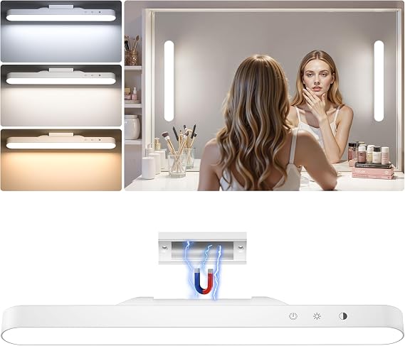 Wireless Makeup Light Bar, Rechargeable Vanity Lights for Mirror with 3 Color Modes, Bathroom Magnetic Stick on Mirror Light, Gift for Women