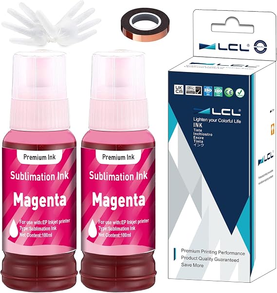 LCL 2Magenta 200 ml Sublimation Ink Refill Pack for Epson EcoTank ET-2400 ET-2720 ET-2800 ET-2803 ET-2760 nkjet Printers for Heat Transfer Mug Tumbler T Shirts (Autofill/Upgrade Version/ICC Free)