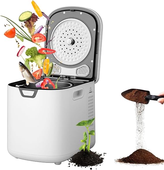 4L Electric Composter Countertop, Smart Compost Bin with Self-cleaning Function, Equipped, Low Noise Food Waste Compost Machine, LED Display, High-efficiency Composting