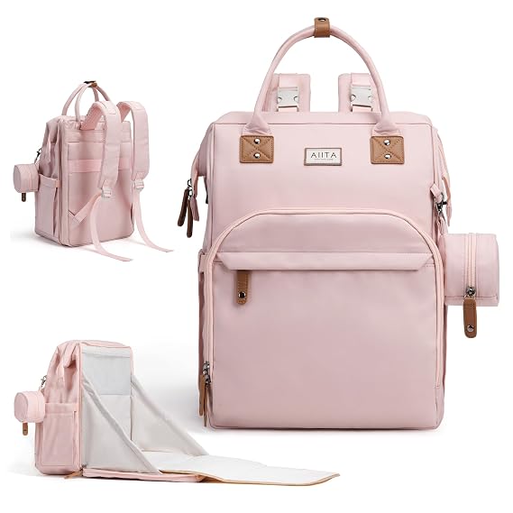 Diaper Bag Backpack, Multifunction Diaper Bag with Changing Pad, Baby Diaper Bags for Boys Girls, Stylish Large Capacity Travel Backpack for Moms Dads, Baby Shower Gifts,Unisex Pink