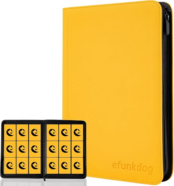 Trading Card Binder, 9 Pockets Card Album Folder, 360 Side Loading Pocket PU Cover with Zipper Binder for TCG, Sport Cards (Yellow)