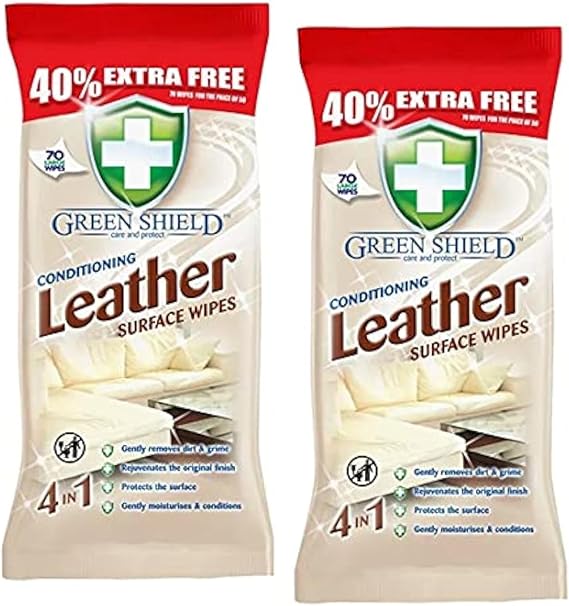2 XGreen Shield Conditioning Leather Surface Wipes 70 Pack - Extra Large Wipes
