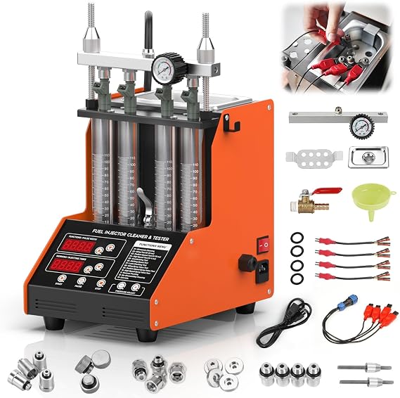 Fuel Injector Cleaner Machine 4 Cylinder Ultrasonic Fuel Injector Cleaner Tester 9 Test Modes Auto Fuel Injector Cleaner Tester Kit for 5V&12V Motorcycle Car Injectors