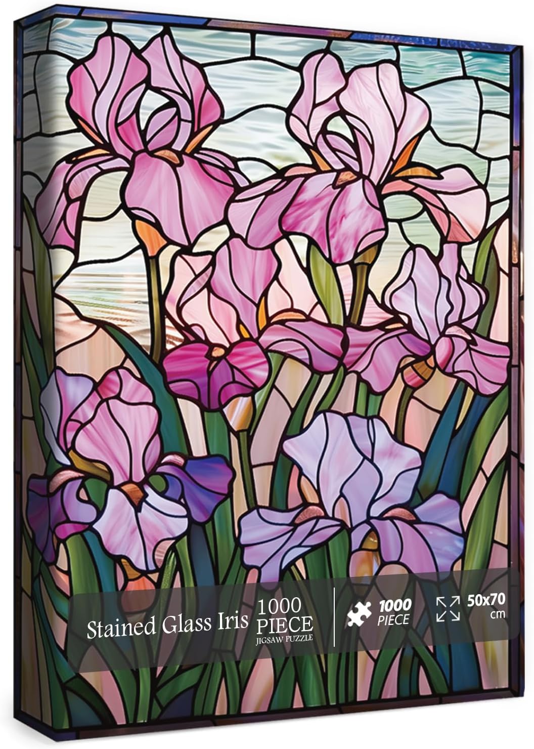 Stained Glass Iris Jigsaw Puzzle 1000 Piece for Adult, Flower Art Plant Jigsaw Puzzles, Colorful Nature Pretty Floral Puzzle