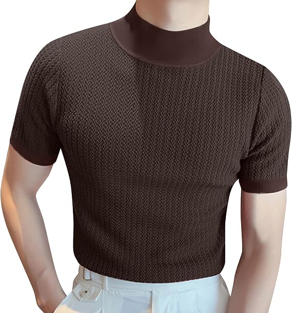 Short Sleeve Shirts for Men Basic Mock Turtleneck Regular Fit Undershirt Fall Thermal Pullover Solid Color Tops