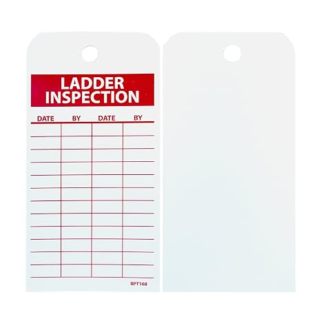 NMC RPT168 Accident Prevention Tag,#34;LADDER INSPECTION", 3" Width x 6" Height, Unrippable Vinyl, Red on White (Pack of 25)
