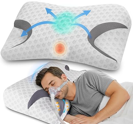 CPAP Pillow for Side Sleepers Memory Foam Pillow for CPAP Masks Ergonomic Neck Support Pillow to Reduce Mask Pressure and Air Leakage Side Back and Stomach Sleepers