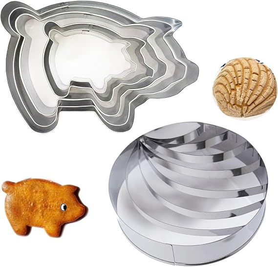 Concha Cutter Mexican Bread Shell Mold with 5 Pig Cookie Cutter Set
