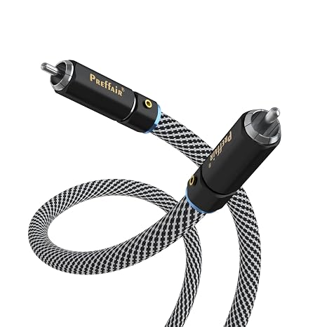 Preffair Audiophile 99.99998% 6N OCC Multiple Shielded RCA to RCA Subwoofer Cable, Nylon Braided Digtal Coaxial Audio Stereo Cord with Silver Plated Connectors. (3.3 Feet/1.0M)
