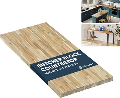AllForWood 48L x 25W x 1.5Th Acacia Solid Wood Butcher Block Countertop, Butcher Block Table Top for DIY Washer DryerIslandKitchen Countertop Unfinished