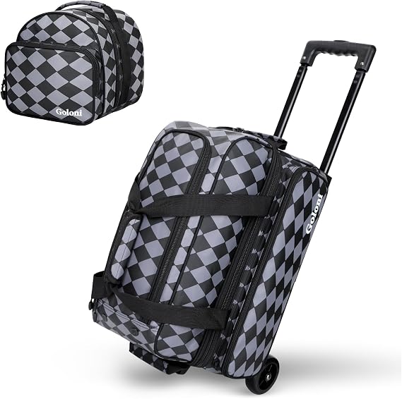 2 Ball Bowling Bag with Wheels + 1 Ball Color Matching Add On Tote,Rolling 3 Ball Bowling Bag with Shoe Compartment