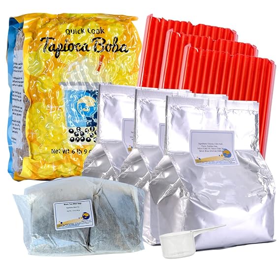 BUBBLE TEA SUPPLY Party Kit Black Aromatic Milk Tea Starter Bubble Tea Kit Gift Set Bubble Tea Boba Instant Boba Milk Tea Tapioca Bubble Tea Bubble Tea Starter Kit Tapioca Balls Boba Tea Powder Variety Bubble Tea Kit Boba for Bobas Drinks