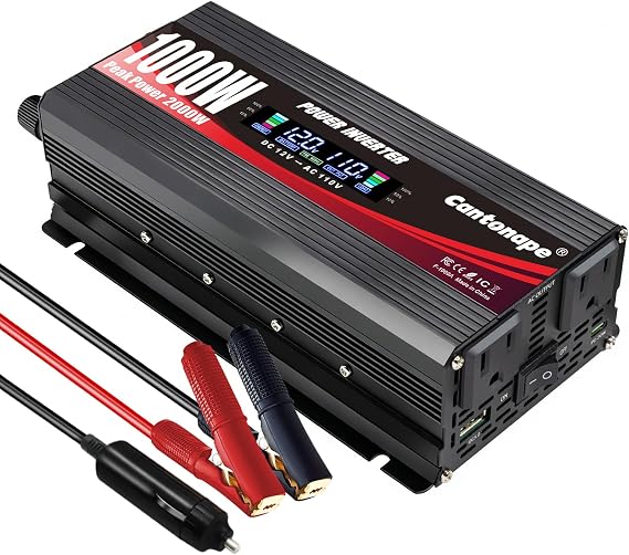 Cantonape 1000W Car Power Inverter DC 12V to 110V/120V AC Converter