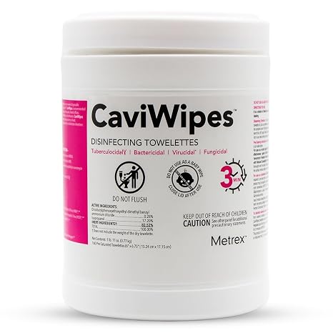 Metrex CaviWipes Disinfecting Wipes, 160 Ct Canister, Single | Pre-Saturated with CaviCide Solution, One-Step Cleaning & Disinfecting of Hard Non-Porous Surfaces