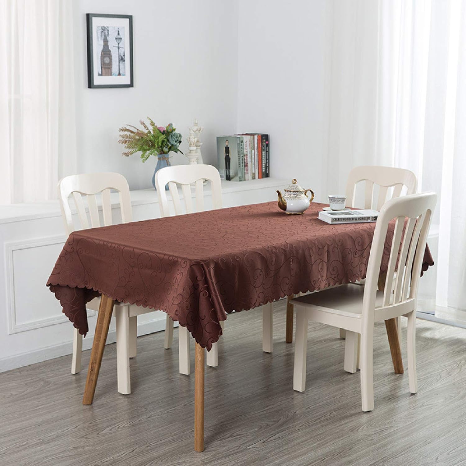Rectangle Table Cloth Polyester Washable Table Cover for Kitchen Dinning Tabletop Buffet Table Protector,darkcoffee-140 * 160cm/55 * 63inch