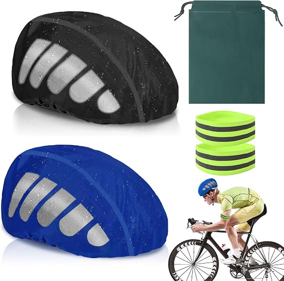 2Pcs Reflective Bike Helmet Rain Cover 2 Elastic Cycling Strap Wristbands